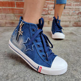 Sterne Seitlicher Reißverschluss Denim Schnürsneakers