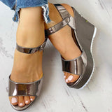 Gänseblümchen Keilabsatz Schließe Sandalette Silber Taupe