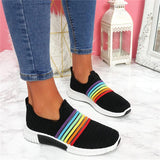Regenbogen Farben Flyknit Schlupf Laufschuhe Sneakers