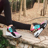 Leopard Farbe Block Schnürung Plateau Sneakers