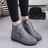 Doppel Reißverschluss Keilabsatz Stiefelette Braun Grau