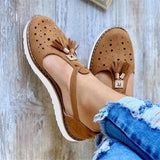 Quaste Perforiert Schnallenriemen Flache Sandalen Pink Braun Blau
