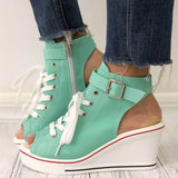 Chic Hoch Keilabsatz Peep Toe Slingback Schließe Sandalette