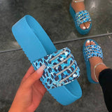 Leopard Strasssteine Slip On Plateauschuh