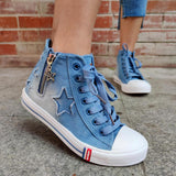Sterne Seitlicher Reißverschluss Denim Schnürsneakers