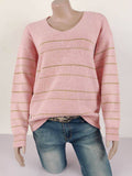 Langärmeliger V-Ausschnitt aus Polyester für Frauen und goldgestreifte Pullover