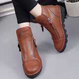 Doppel Reißverschluss Keilabsatz Stiefelette Braun Grau