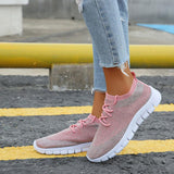 Flyknit Stoff Sportlisch Flache Schnürsneakers Pink Grau Schwarz
