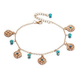Boho Türkis Perlen Fußkettchen Blumen Anhänger  Füßkette Schmuck