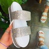 Regenbogenfarben Strasssteine Riemen Plateau Pantoffel