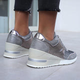 Perforiert Keilabsatz Schnürung Sneakers Grau Leopard