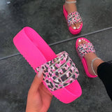 Leopard Strasssteine Slip On Plateauschuh