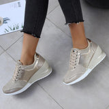 Perforiert Keilabsatz Schnürung Sneakers Grau Leopard