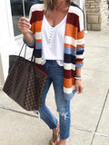 Lang Gestrickt Streifen Cardigan