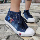 Dreizack Denim Stern Reißverschluss Verziert Schnürsneakers