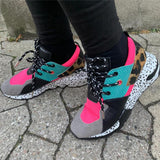 Leopard Farbe Block Schnürung Plateau Sneakers