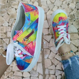 Multifaribg Tie-dye Reißverschluss Verziert Flach Sneakers