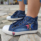Dreizack Denim Stern Reißverschluss Verziert Schnürsneakers
