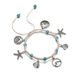 Boho Türkis Perlen Seesterne Muscheln Anhänger Fußkette Schmuck
