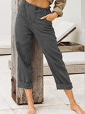 Frauen einfarbige Hose aus Baumwolle und Leinen High Waist