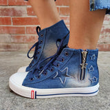 Sterne Seitlicher Reißverschluss Denim Schnürsneakers