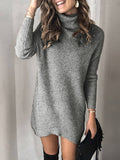 Lang Rollkragenpullover Elegant Warm Grau Khaki