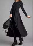 Elegantes V-Ausschnitt Langarm Midikleid
