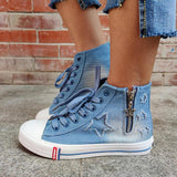Sterne Seitlicher Reißverschluss Denim Schnürsneakers