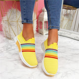 Regenbogen Farben Flyknit Schlupf Laufschuhe Sneakers