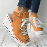 Chic Hoch Keilabsatz Peep Toe Slingback Schließe Sandalette