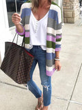 Lang Gestrickt Streifen Cardigan