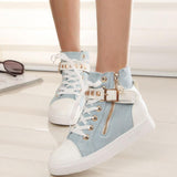 Denim Niete Reißverschluss Flach Sneakers