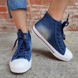 Sterne Seitlicher Reißverschluss Denim Schnürsneakers