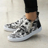 Canvas Camouflage Reißverschluss Flach Sneakers Rot Leopard