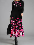 Retro langärmliges blumiges langes Kleid