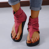 Keilabsatz Reißverschluss Zehentrenner Sandalette Rot Braun