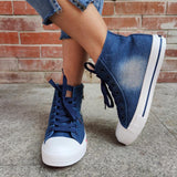 Sterne Seitlicher Reißverschluss Denim Schnürsneakers