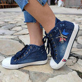 Dreizack Denim Stern Reißverschluss Verziert Schnürsneakers