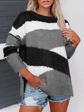 Warm Gestreift Gestrickt Pullover mit Crew Ausschnitt