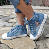 Dreizack Denim Stern Reißverschluss Verziert Schnürsneakers