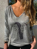 Federmuster Sweatshirts Grau mit Lang Ärmeln