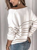 Langärmeliger V-Ausschnitt aus Polyester für Frauen und goldgestreifte Pullover