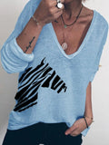 Zebramuster Sweatshirts mit V Ausschnitt