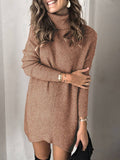 Lang Rollkragenpullover Elegant Warm Grau Khaki