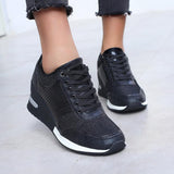 Perforiert Keilabsatz Schnürung Sneakers Grau Leopard