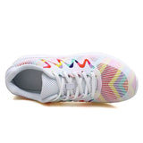 Regenbogenfarben Mesh Stoff Keilabsatz Schnürsneakers