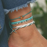 Blaue Fußketten Strand Fußkettchen Schmuck für Damen 5pc / Set