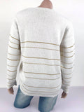 Langärmeliger V-Ausschnitt aus Polyester für Frauen und goldgestreifte Pullover