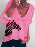 Zebramuster Sweatshirts mit V Ausschnitt