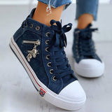 Schädel Anhänger Denim Reißverschluss Schnürsneakers